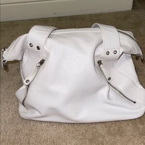 White Leather Handbag with Silver Accents